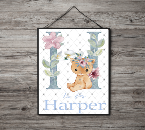 Animal Initial Name Print, Letter H Custom Print, Letter H - Click Image to Close